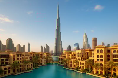 Iconic Dubai skyline featuring Burj Khalifa and luxury resorts