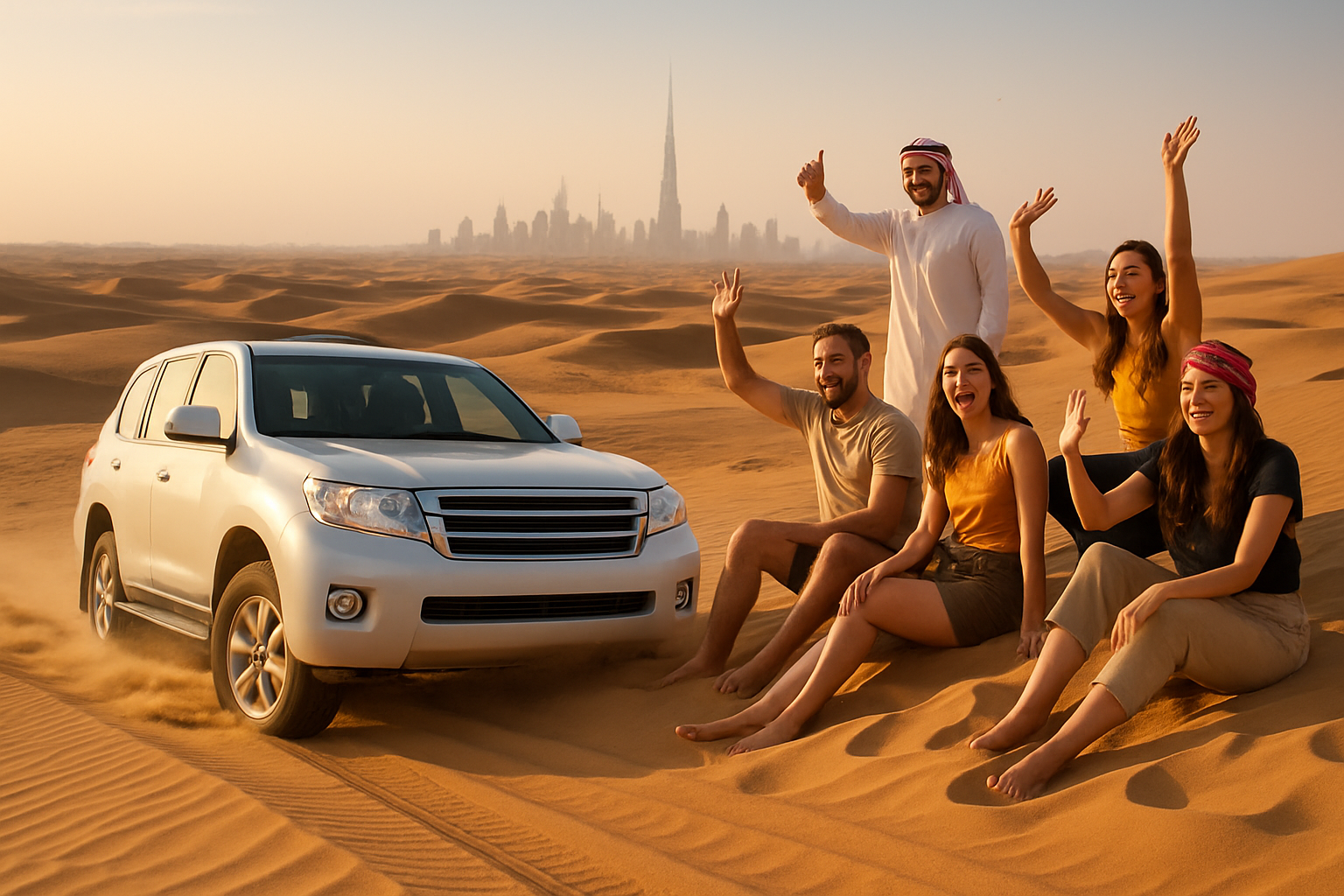Tourists enjoying a desert safari near Dubai